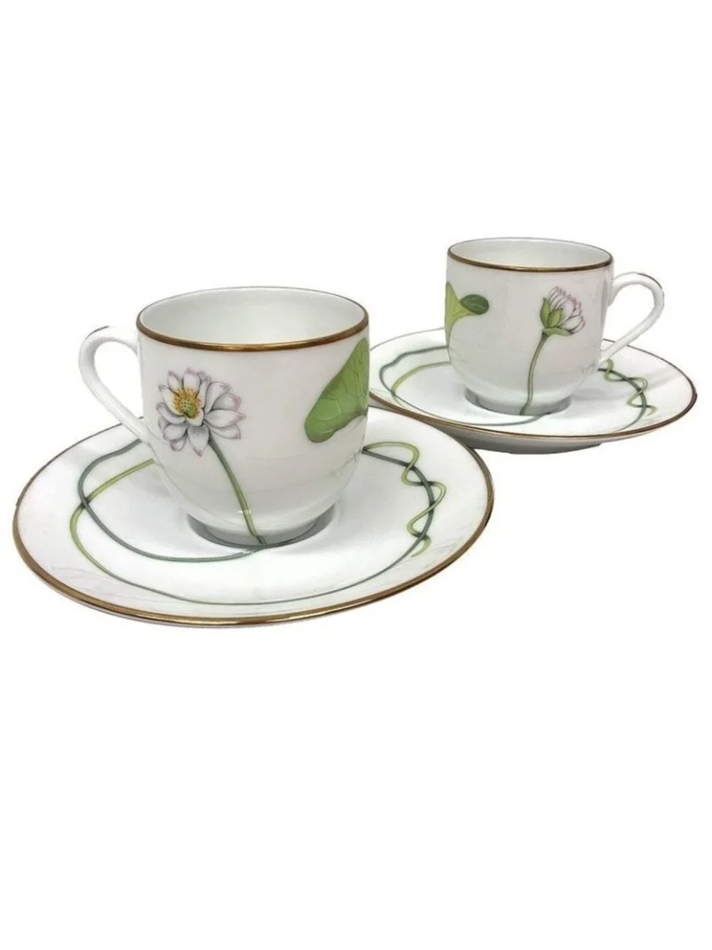 Hermes Nil Garden Of The Nile Demitasse Cups And Saucers C S Pair Set 2